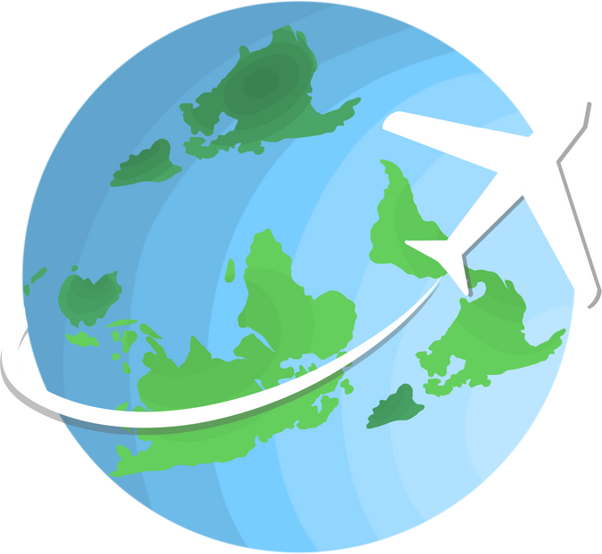 airplane traveling, flying around the world illustration